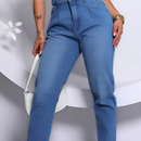 Calça Feminina Mom Jeans Cós Alto com Pregas