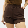 Short Feminino Casual Canelado Marrom