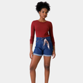 Short Feminino Jeans com Lenço Azul