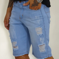 Short Masculino Jeans Rasgado com Desfio
