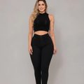 Calça Feminina Jeans Preta Cintura Alta Com Elastano