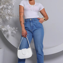 Calça Feminina Mom Jeans Cós Alto com Pregas