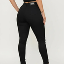 Calça Feminina Jeans Preta Cintura Alta Com Elastano