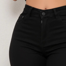 Calça Feminina Jeans Preta Cintura Alta Com Elastano
