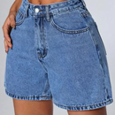 Short Feminino Mom Jeans Cintura Alta com Bolso