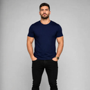 Camisa Masculina Básica de Algodão Azul