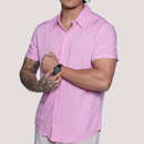 Camisa Masculina de Linho Manga Curta Moda Praia Rosa