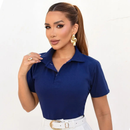 Camisa Feminina Gola Polo de Algodão Azul