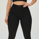 Calça Feminina Jeans Preta Cintura Alta Com Elastano