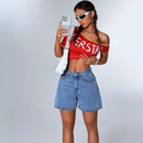 Short Feminino Mom Jeans Cintura Alta com Bolso