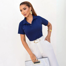 Camisa Feminina Gola Polo de Algodão Azul